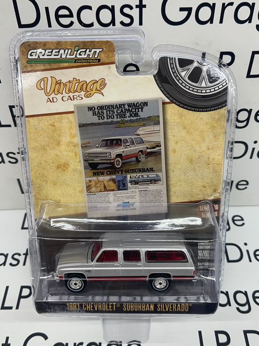 GREENLIGHT 1981 Chevrolet Suburban Silver 1:64 Diecast Vintage Ad Cars