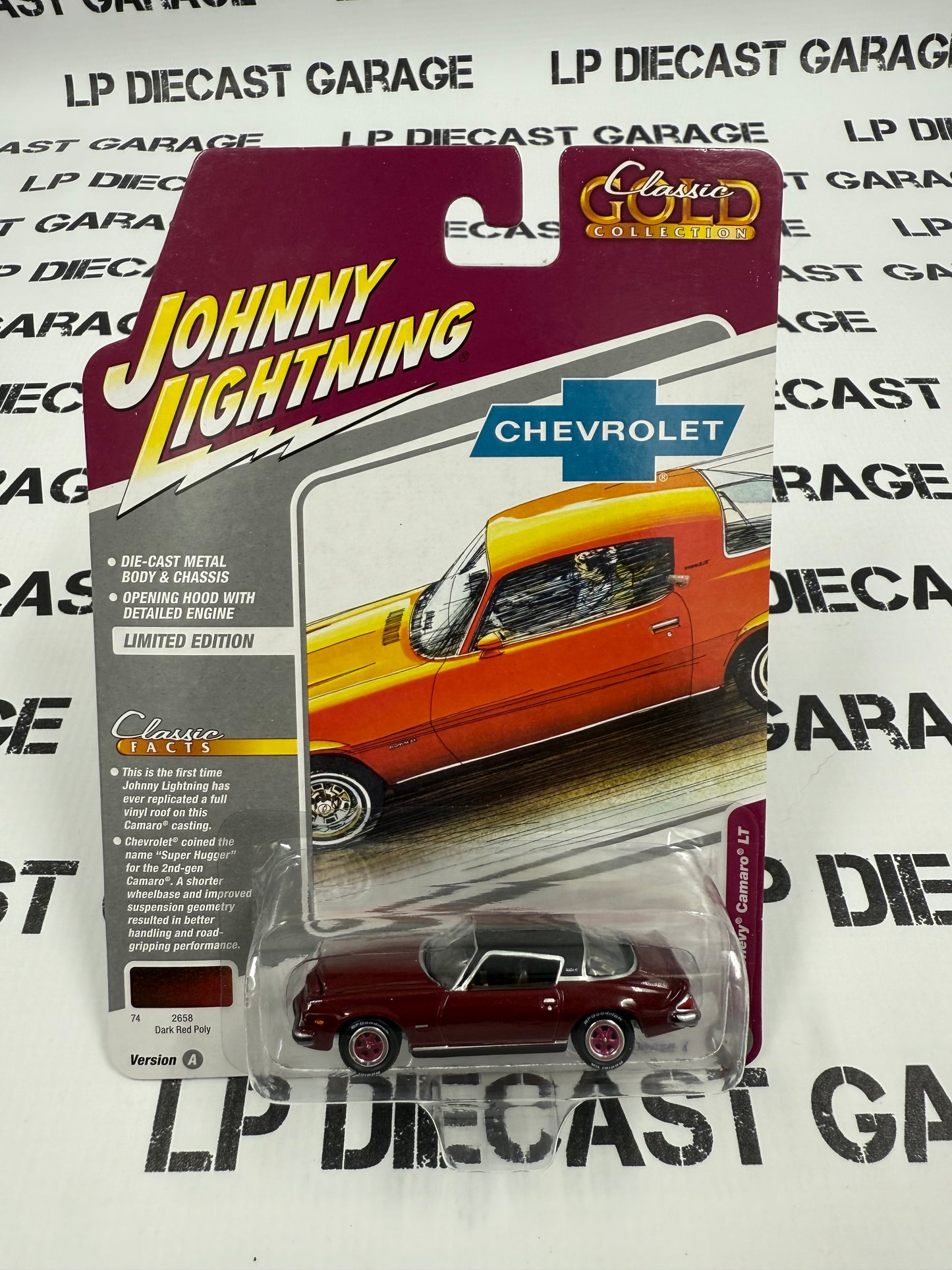 JOHNNY LIGHTNING 1975 Chevy Camaro LT Dark Red 1:64 Diecast Classic Gold