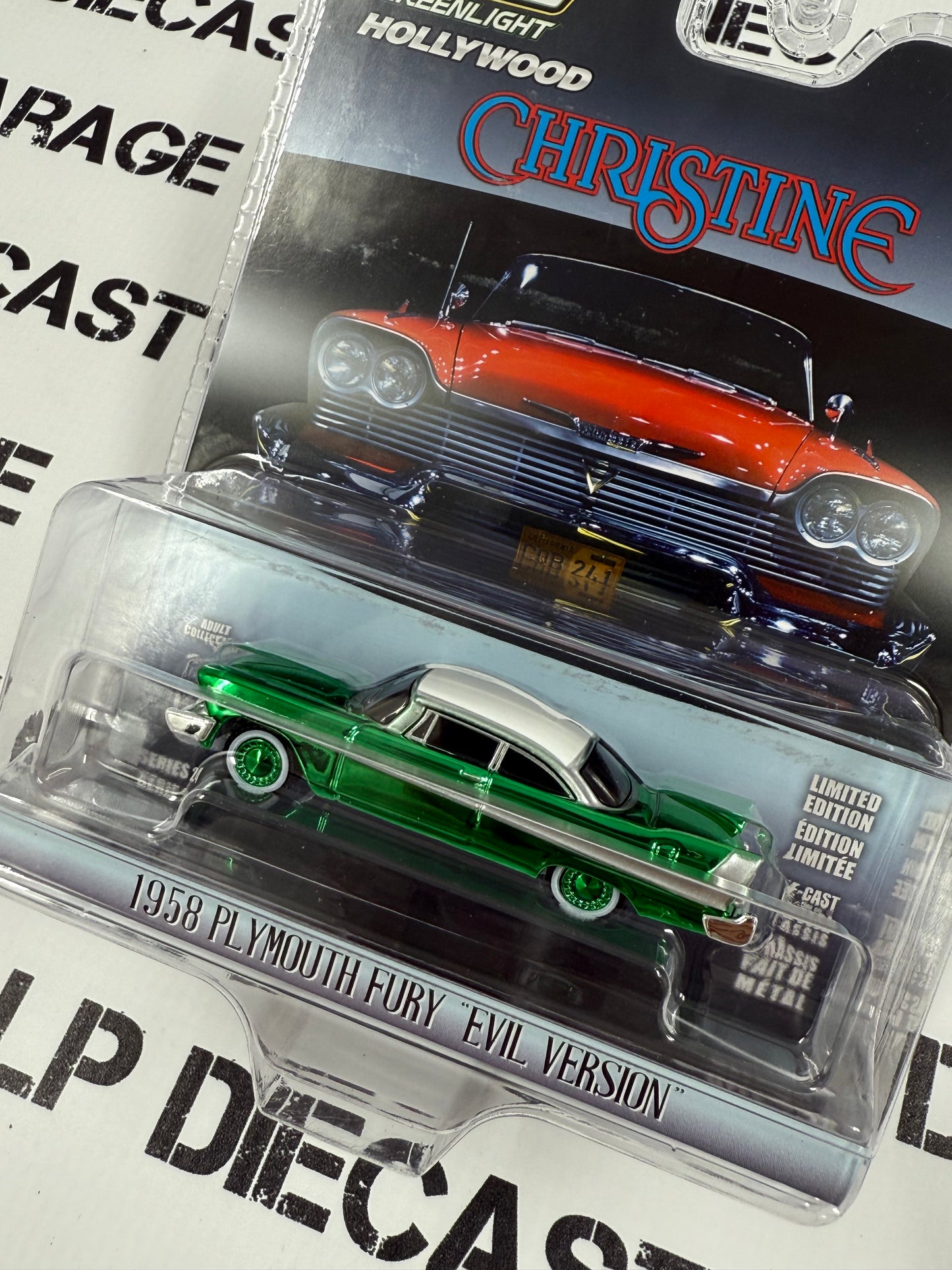 CHASE GREENLIGHT 1958 Plymouth Fury Christine Evil Version 1:64 Diecast Hollywood