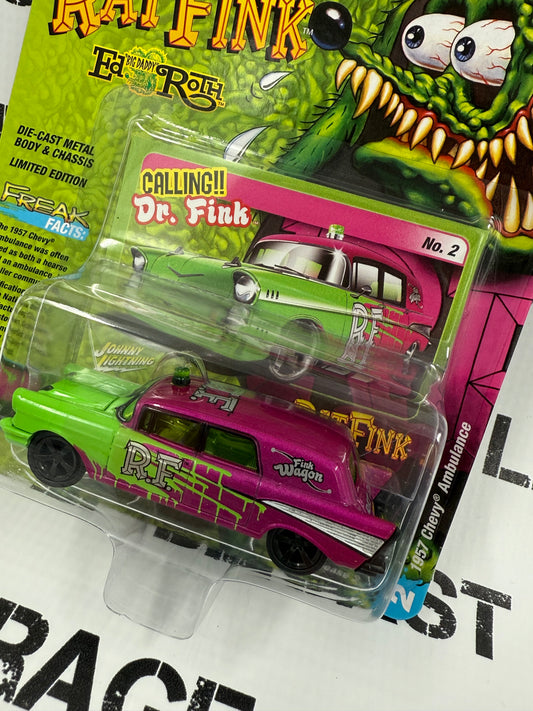 JOHNNY LIGHTNING 1957 Chevy Ambulance Rat Fink Dr. Fink 1:64 Diecast Street Freaks