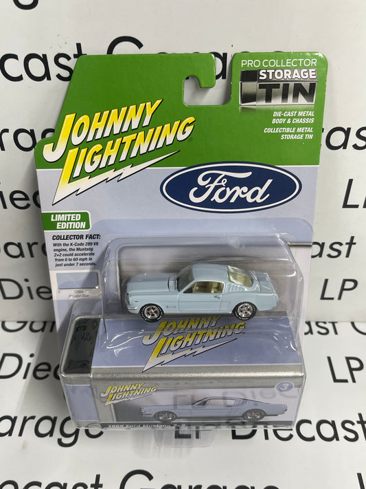 JOHNNY LIGHTNING 1965 Ford Mustang 2+2 Arcadian Blue 1:64 Diecast Collector Tin