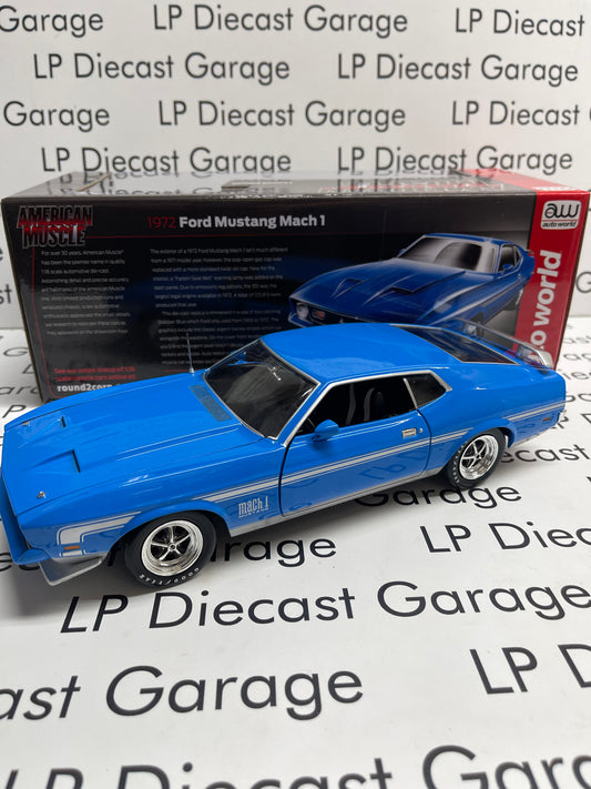 AUTO WORLD 1972 Ford Mustang Mach 1 Grabber Blue American Muscle 1:18 Diecast