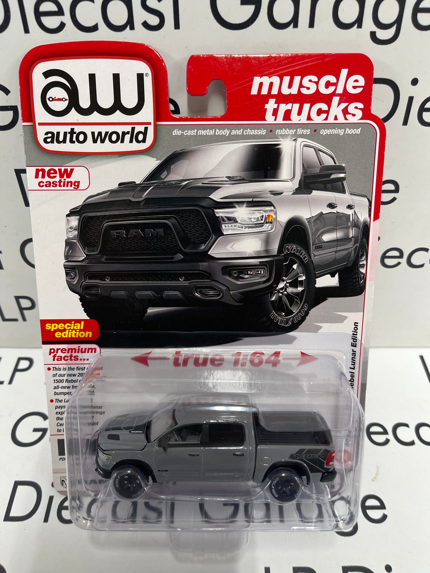 AUTO WORLD 2023 Ram 1500 Rebel Lunar Edition Ceramic Gray 1:64 Diecast Muscle Trucks