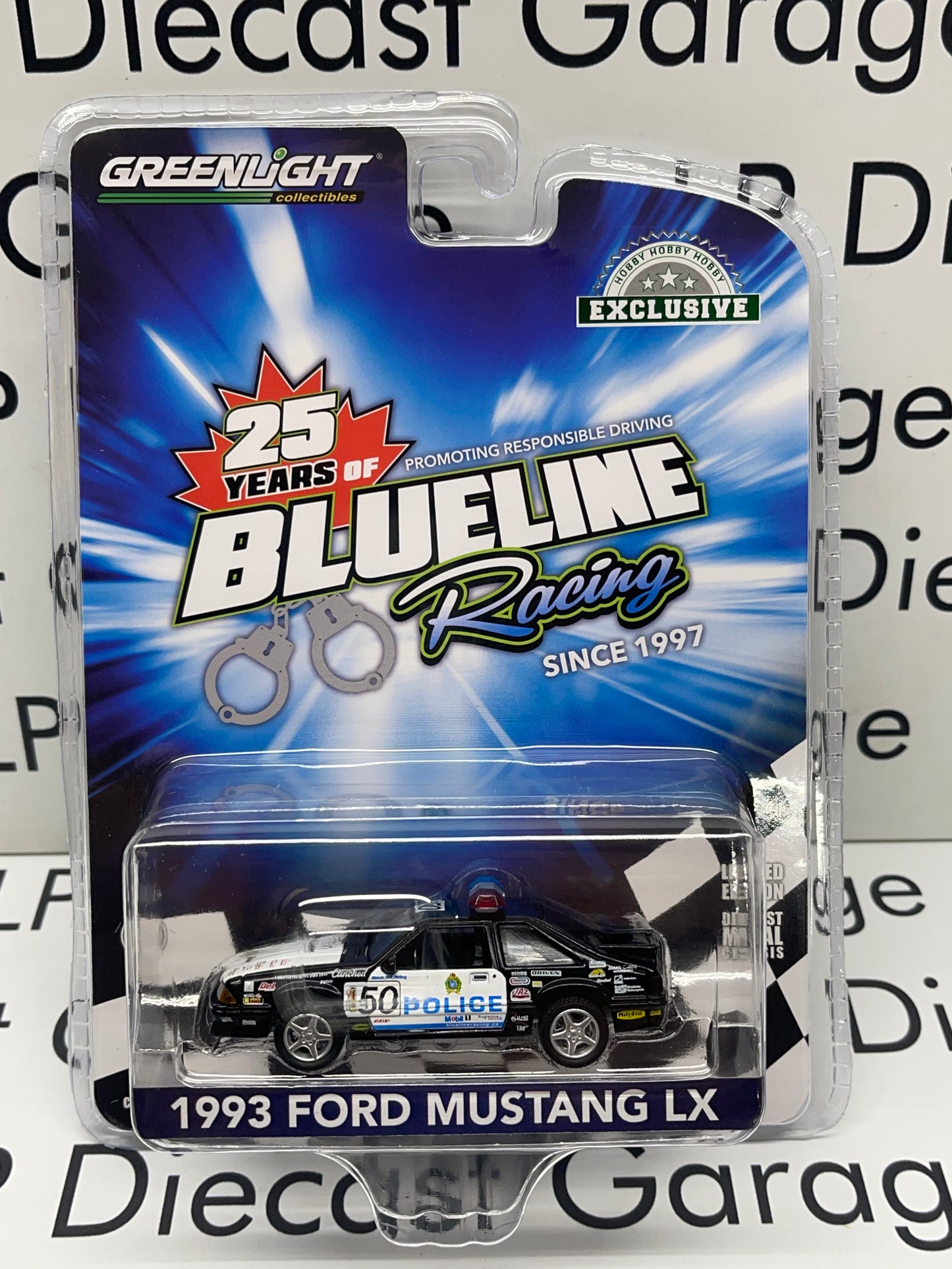 GREENLIGHT 1993 Ford Mustang LX Edmonton Police Canada 1:64 Diecast Blueline Racing