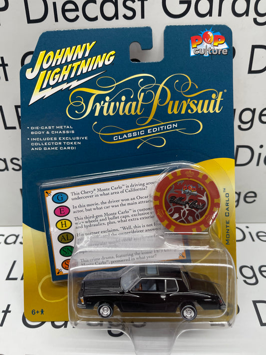 JOHNNY LIGHTNING Trivial Pursuit Training Day 1979 Chevy Monte Carlo Black Lowrider 1:64 Diecast