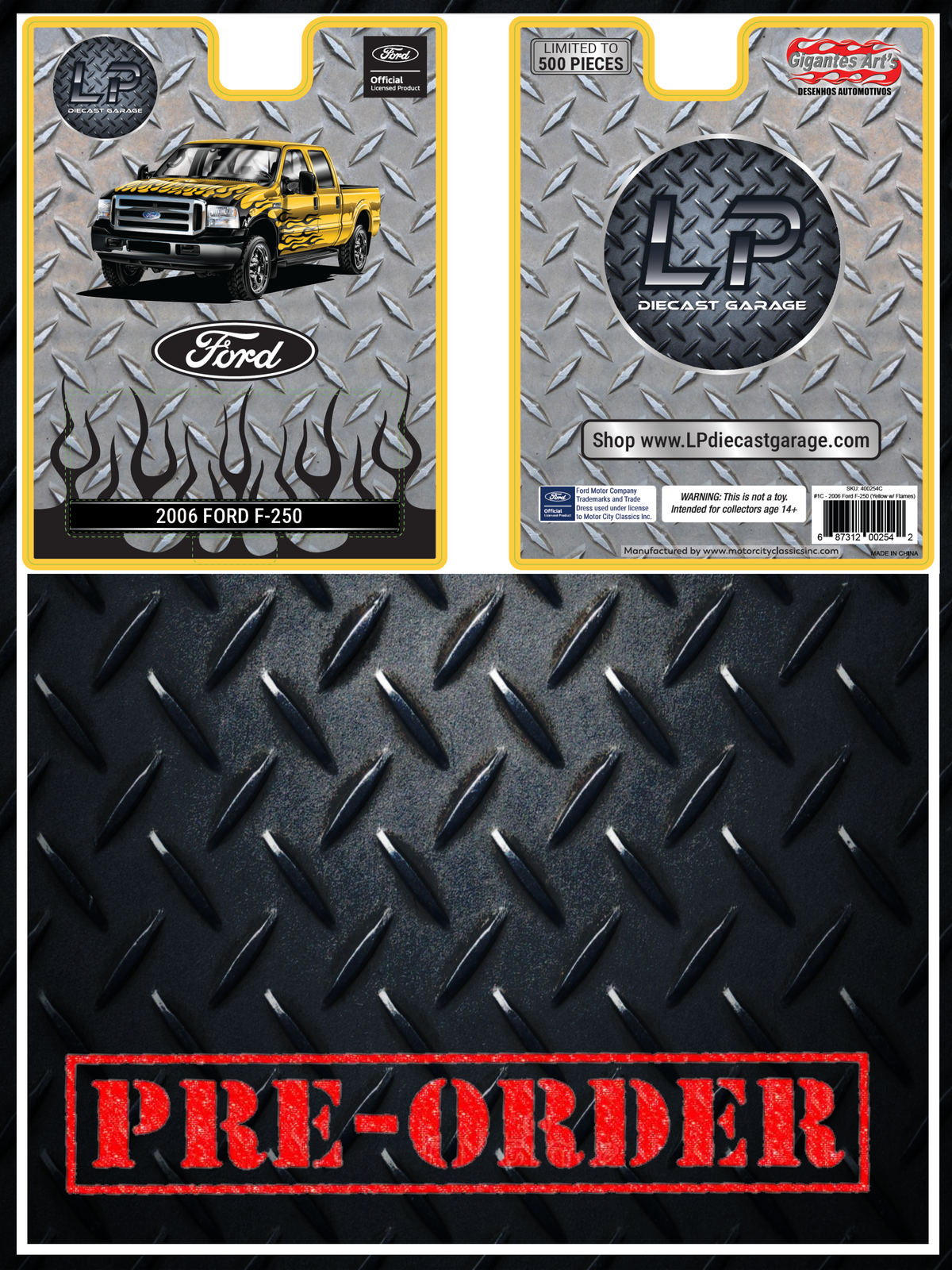 MCC 2006 Ford F-250 Yellow w/ Black Flames Truck LP Exclusive 1:64 Diecast PRE-ORDER