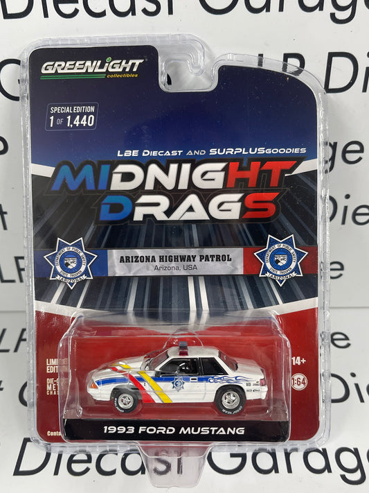 GREENLIGHT 1993 Ford Mustang Arizona Highway Patrol Midnight Drags LBE Exclusive 1:64 Diecast