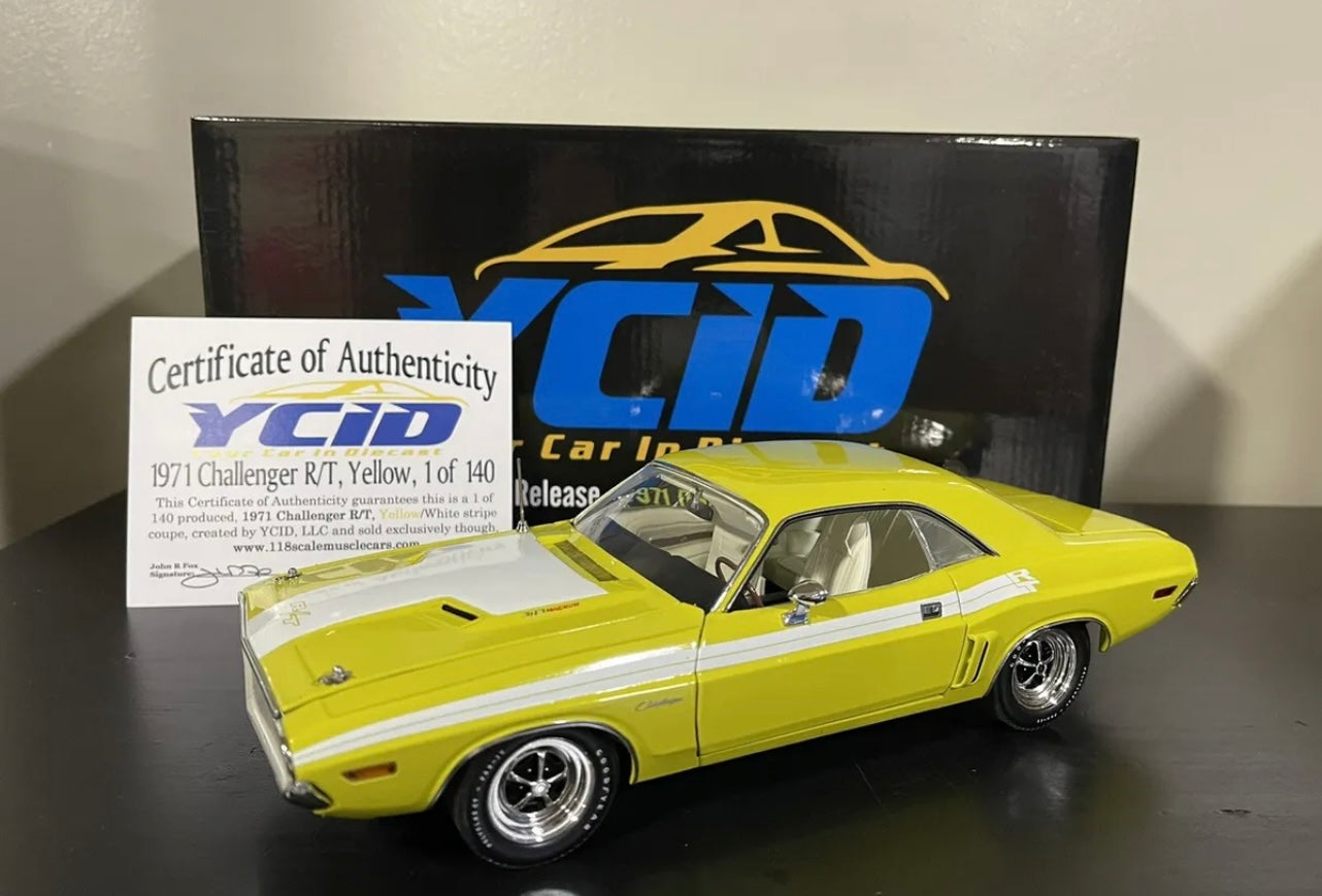 ACME YCID 1971 Dodge Challenger R/T Yellow 1 of 140 Made 1:18 Diecast – LP  Diecast Garage