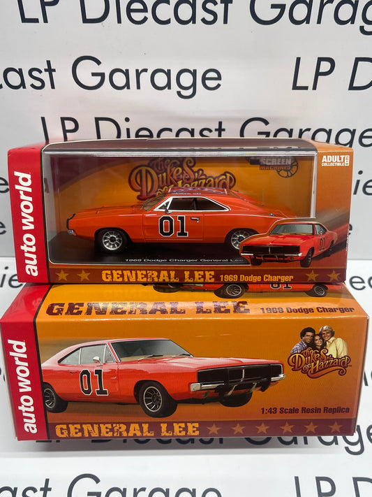 AUTO WORLD 1969 Dodge Charger General Lee Dukes of Hazzard 1:43 Resin Model Not Diecast