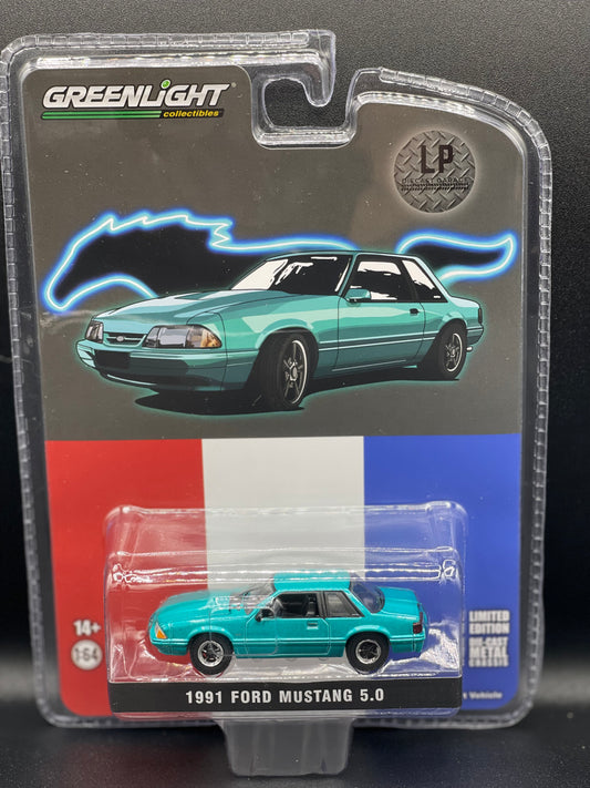 GREENLIGHT 1991 Ford Mustang 5.0 LX Coupe Calypso LP Diecast Garage Exclusive 1st Release 1:64 Diecast Promo