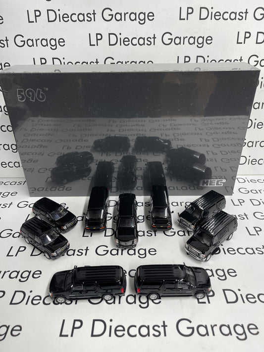 596 Model President 9 Vehicle Box Set 1:64 Diecast Cadillac Suburban Tahoe Express E350 Vans