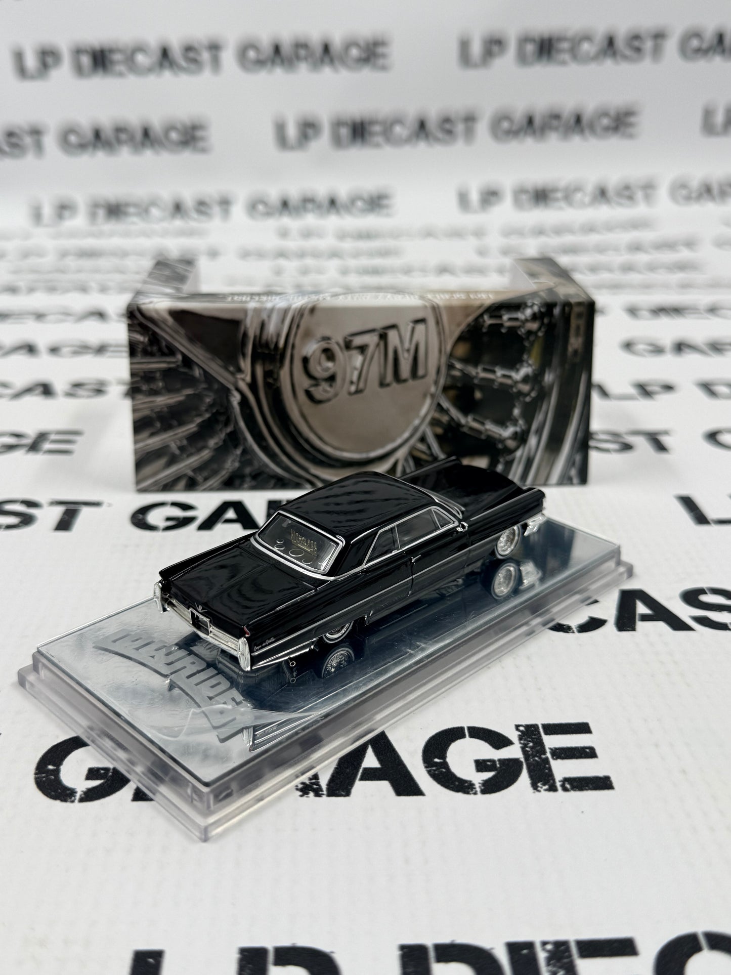 97M Custom Lowriders 1964 Cadillac Coupe Deville Black 1:64 Diecast Adjustable Suspension