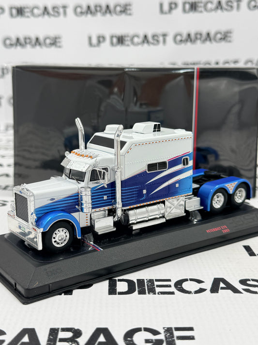 IXO Models 2002 Peterbilt 379 Custom Blue White Sleeper Cab 1:64 Diecast