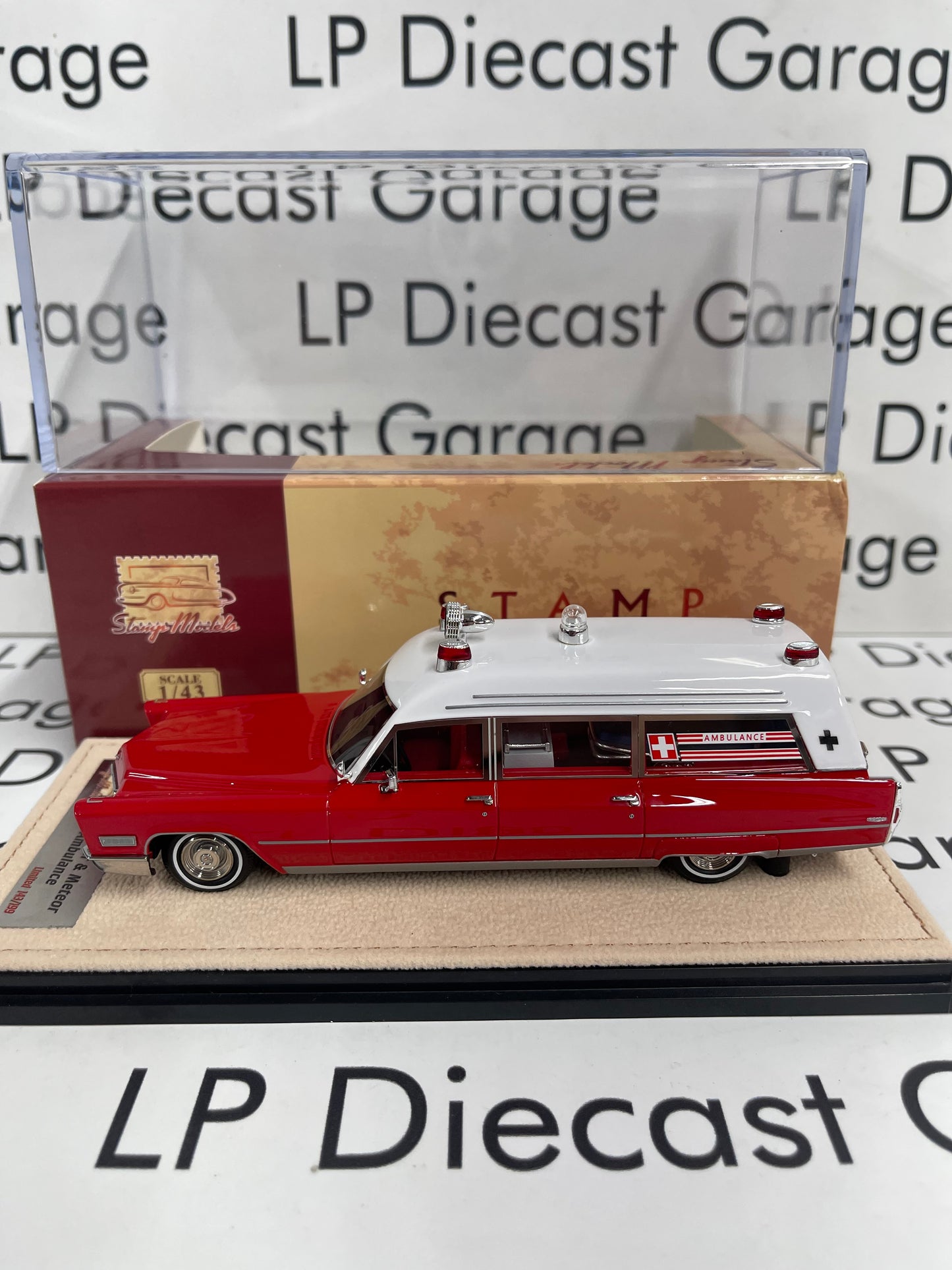 STAMP MODELS 1968 Cadillac Miller Meteor Ambulance Red/ White 1:43 Scale Resin Model