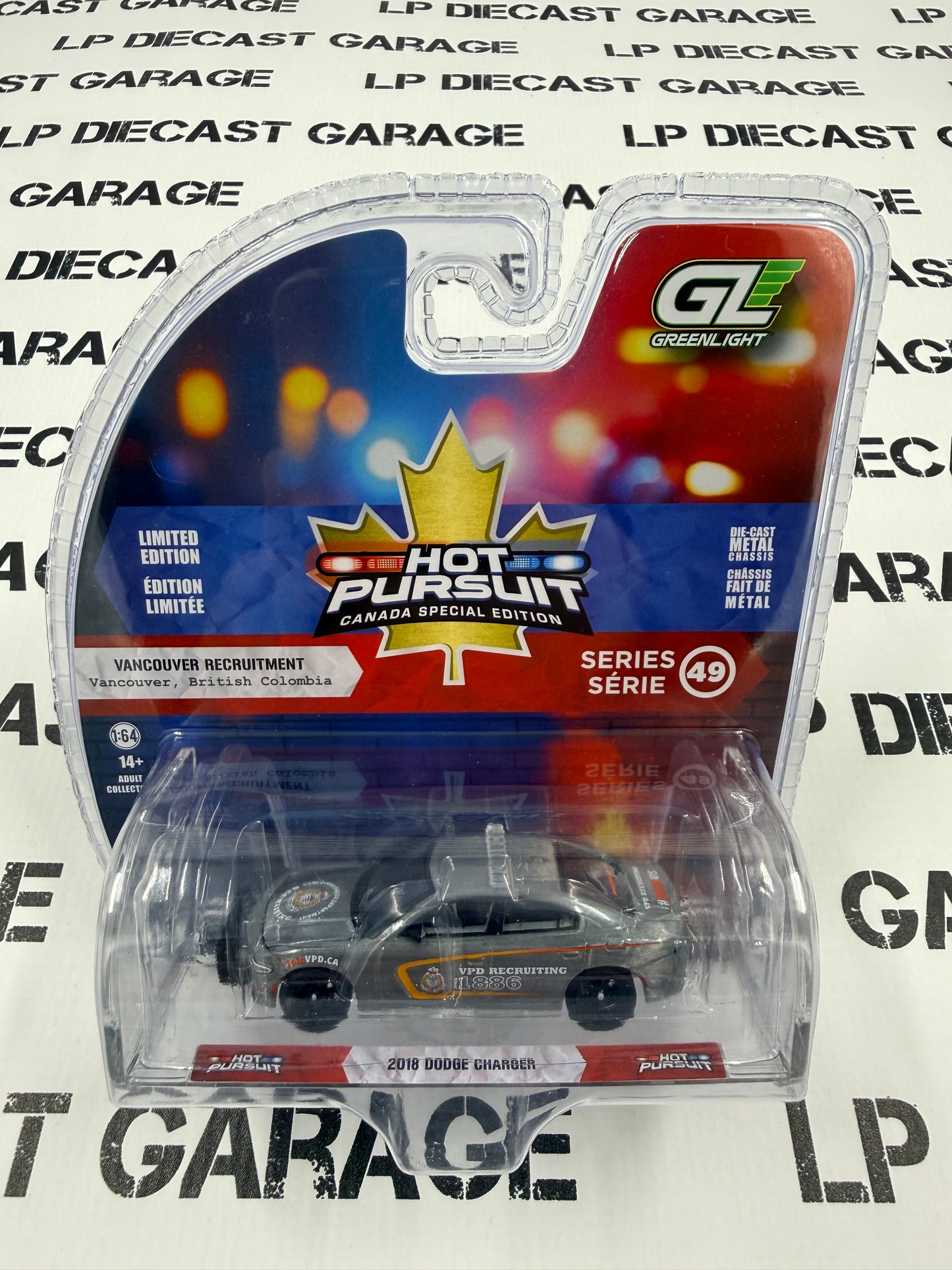 RAW CHASE GREENLIGHT 2018 Dodge Charger Vancouver Recruitment 1:64 Diecast Hot Pursuit