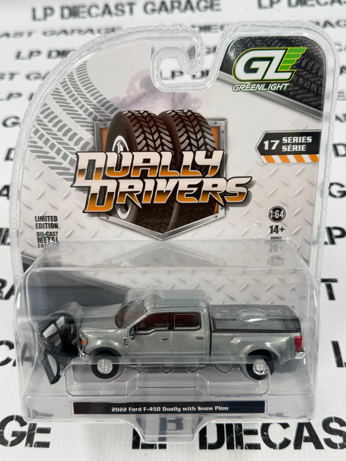 RAW CHASE GREENLIGHT 2022 Ford F-450 w/ Snow Plow Blue 1:64 Diecast Dually Drivers Series 17