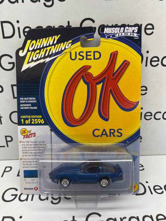 JOHNNY LIGHTNING OK Used Cars 1982 Chevy Corvette Bright Blue Poly 1:64 Diecast