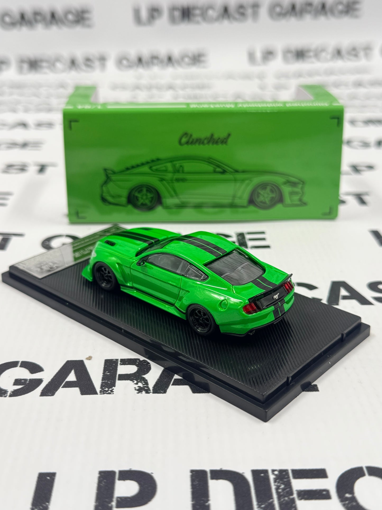 LIBERTY64 Ford Mustang Clinched Green w/ Black Stripes 1:64 Diecast Ghost Player