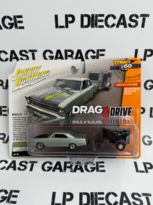 JOHNNY LIGHTNING 1967 Chevy II Nova w/ Trailer Drag & Drive 1:64 Diecast