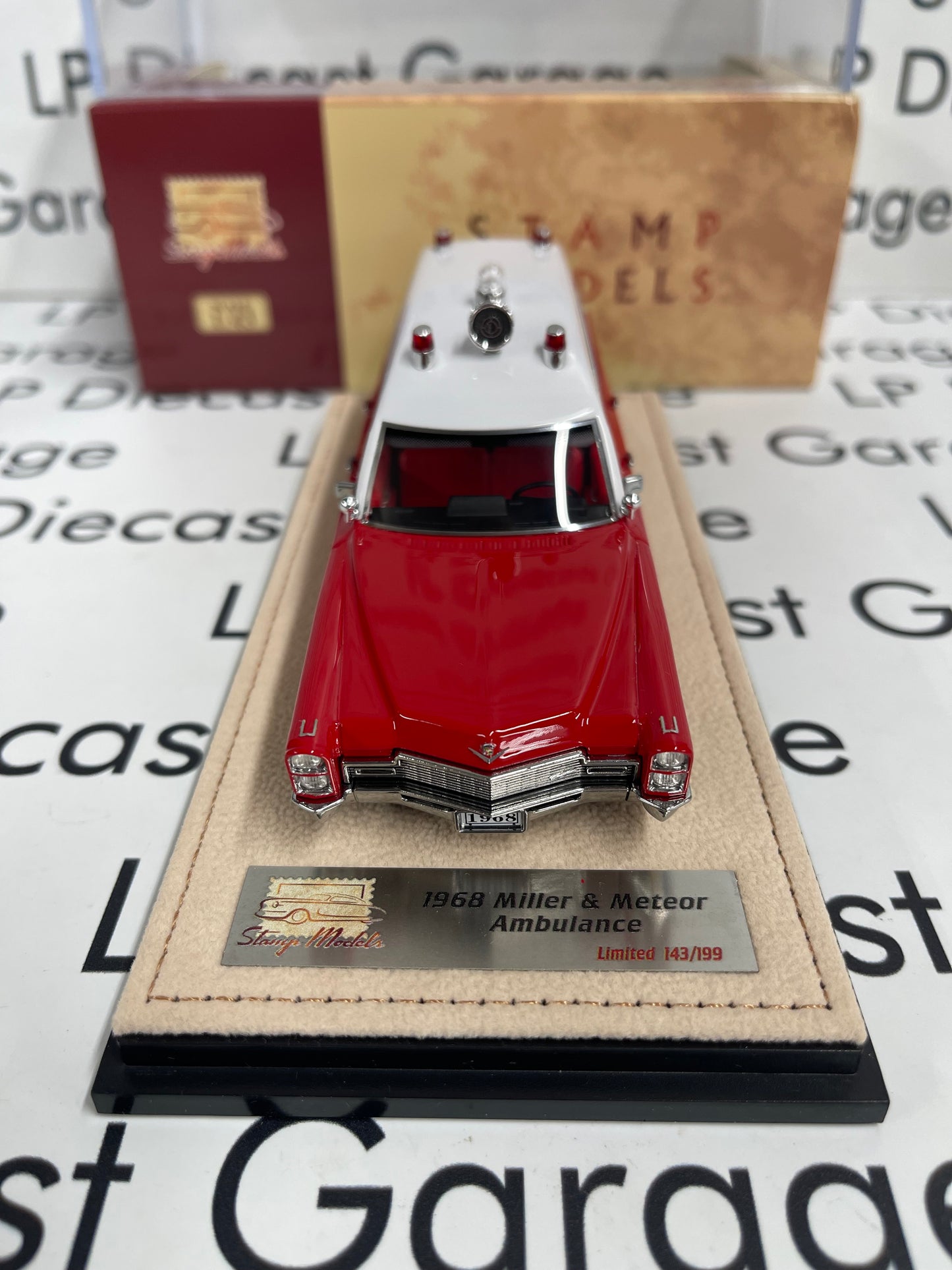 STAMP MODELS 1968 Cadillac Miller Meteor Ambulance Red/ White 1:43 Scale Resin Model