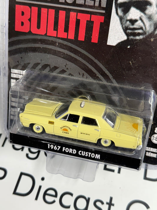 GREENLIGHT 1967 Ford Custom Steve McQueen Bullitt Sunshine Cabs 1:64 Diecast