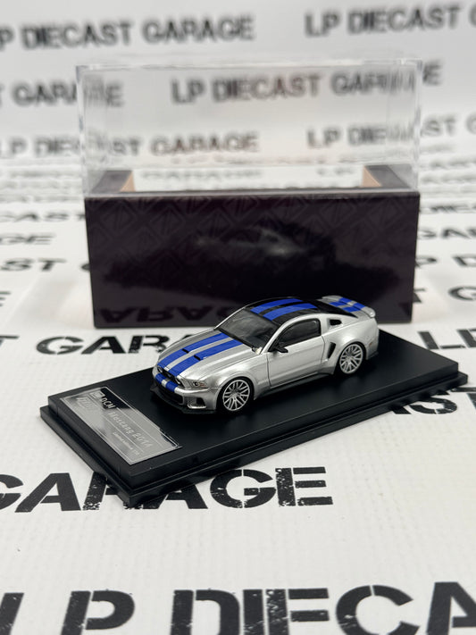 DCM Models 2014 Ford Mustang Silver w/ Blue Stripes 1:64 Diecast Ghost Player