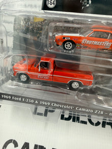 GREENLIGHT 1969 Ford F-250 & Camaro Dan Fletcher Safari NHRA 1:64 Diecast Hitch & Tow