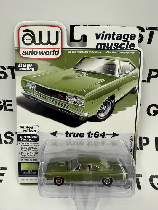 AUTO WORLD 1968 Dodge Coronet R/T Green 1:64 Diecast Vintage Muscle