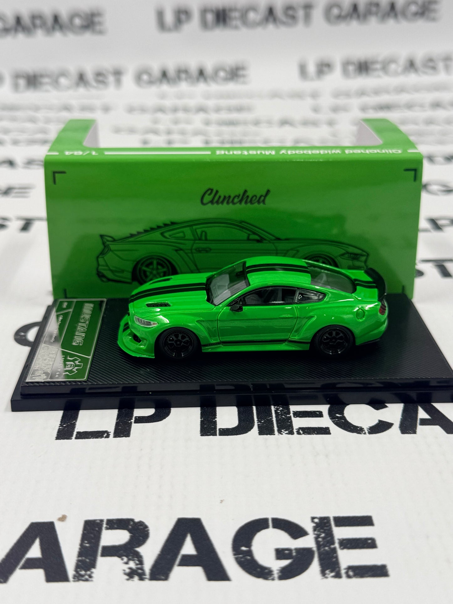 LIBERTY64 Ford Mustang Clinched Green w/ Black Stripes 1:64 Diecast Ghost Player