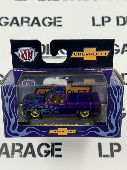 CHASE M2 1973 Chevrolet Cheyenne Super 10 Purple w/ Flames 1:64 Diecast