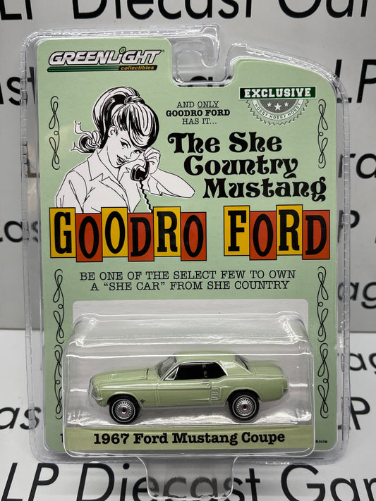 GREENLIGHT 1967 Ford Mustang Goodro Ford “She Country Special Lime Green 1:64 Diecast