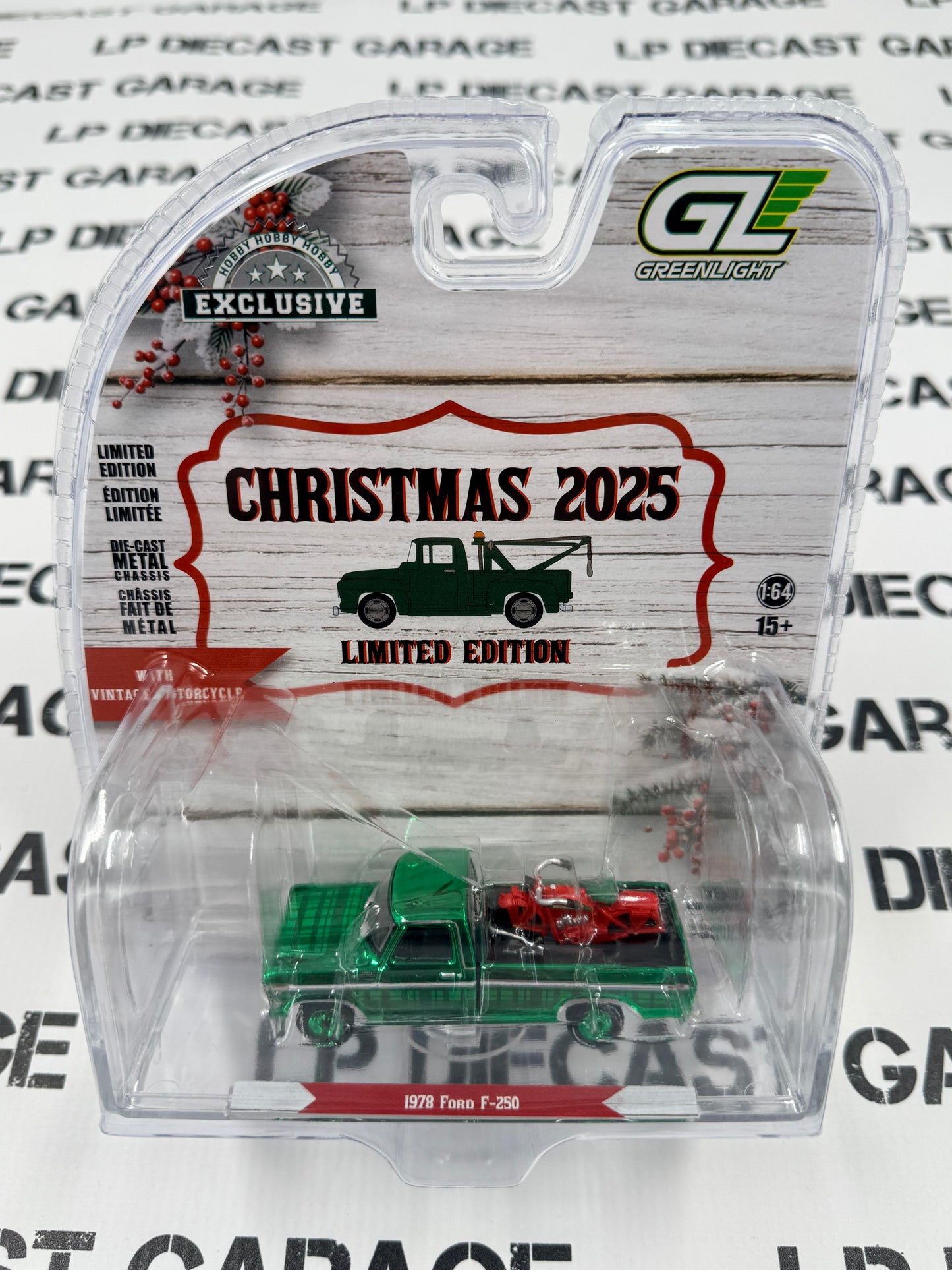 CHROME CHASE GREENLIGHT 1978 Ford F-250 w/ Motorcycle 1:64 Diecast Christmas 2025
