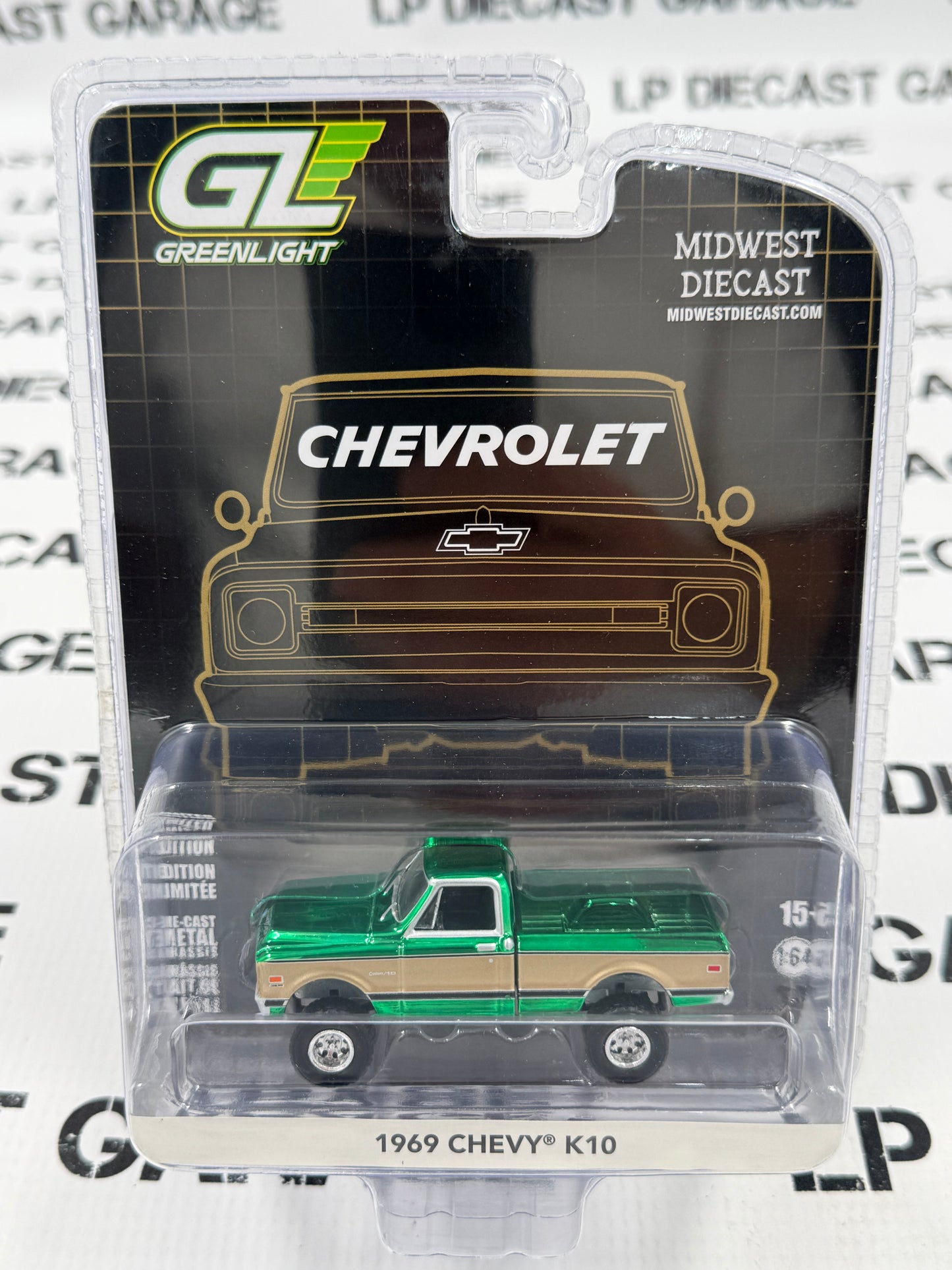 CHROME CHASE GREENLIGHT 1969 Chevy K10 Lifted Green 1:64 Diecast Midwest Exclusive