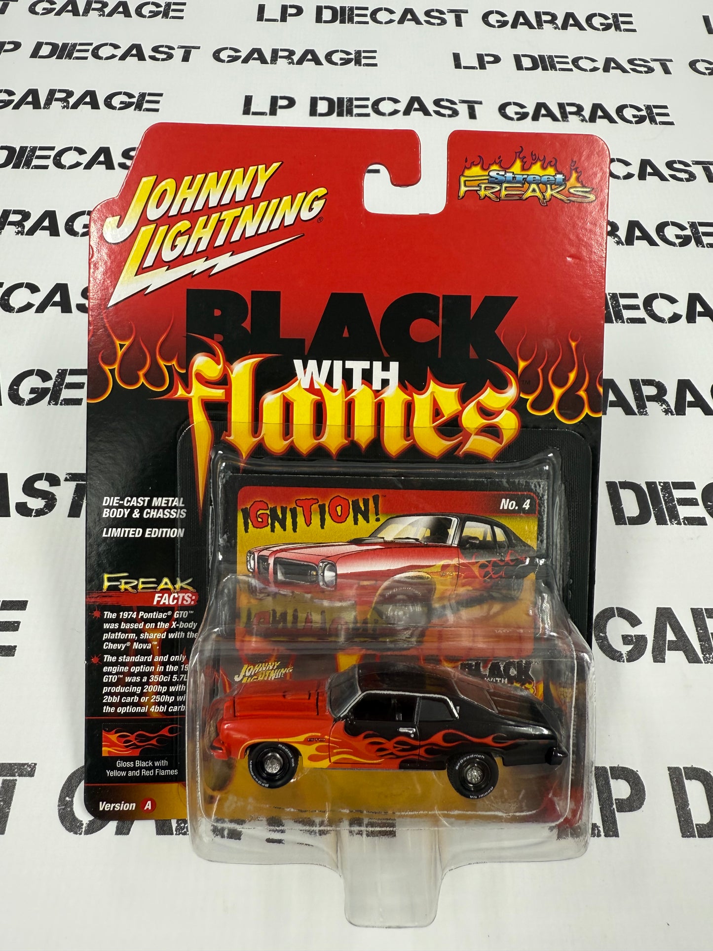 JOHNNY LIGHTNING 1974 Pontiac GTO Black w/ Red Flames 1:64 Diecast