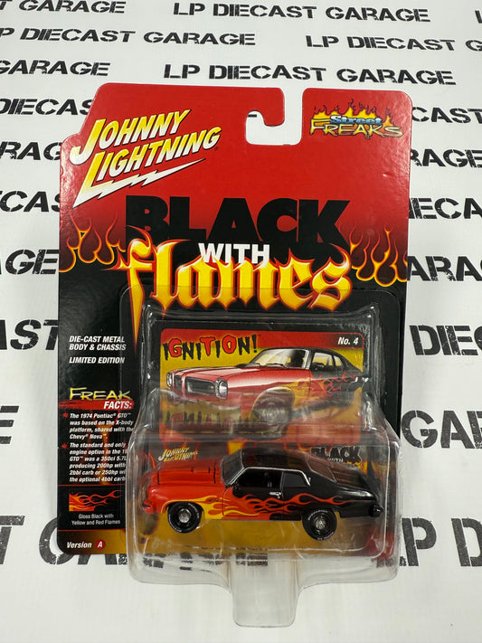 JOHNNY LIGHTNING 1974 Pontiac GTO Black w/ Red Flames 1:64 Diecast