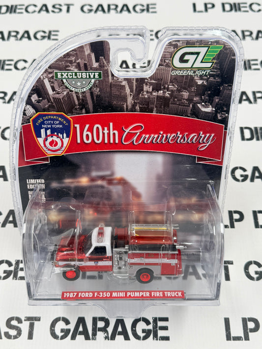 CHROME CHASE GREENLIGHT 1987 Ford F-350 Mini Pumper FDNY Fire Truck 1:64 Diecast *DAMAGED PACKAGE*