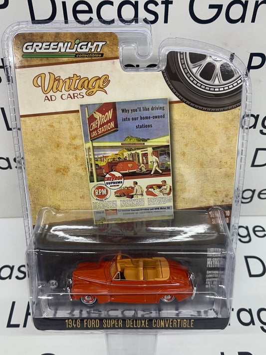 GREENLIGHT 1946 Ford Super Deluxe Convertible Orange 1:64 Diecast Vintage Ad Cars