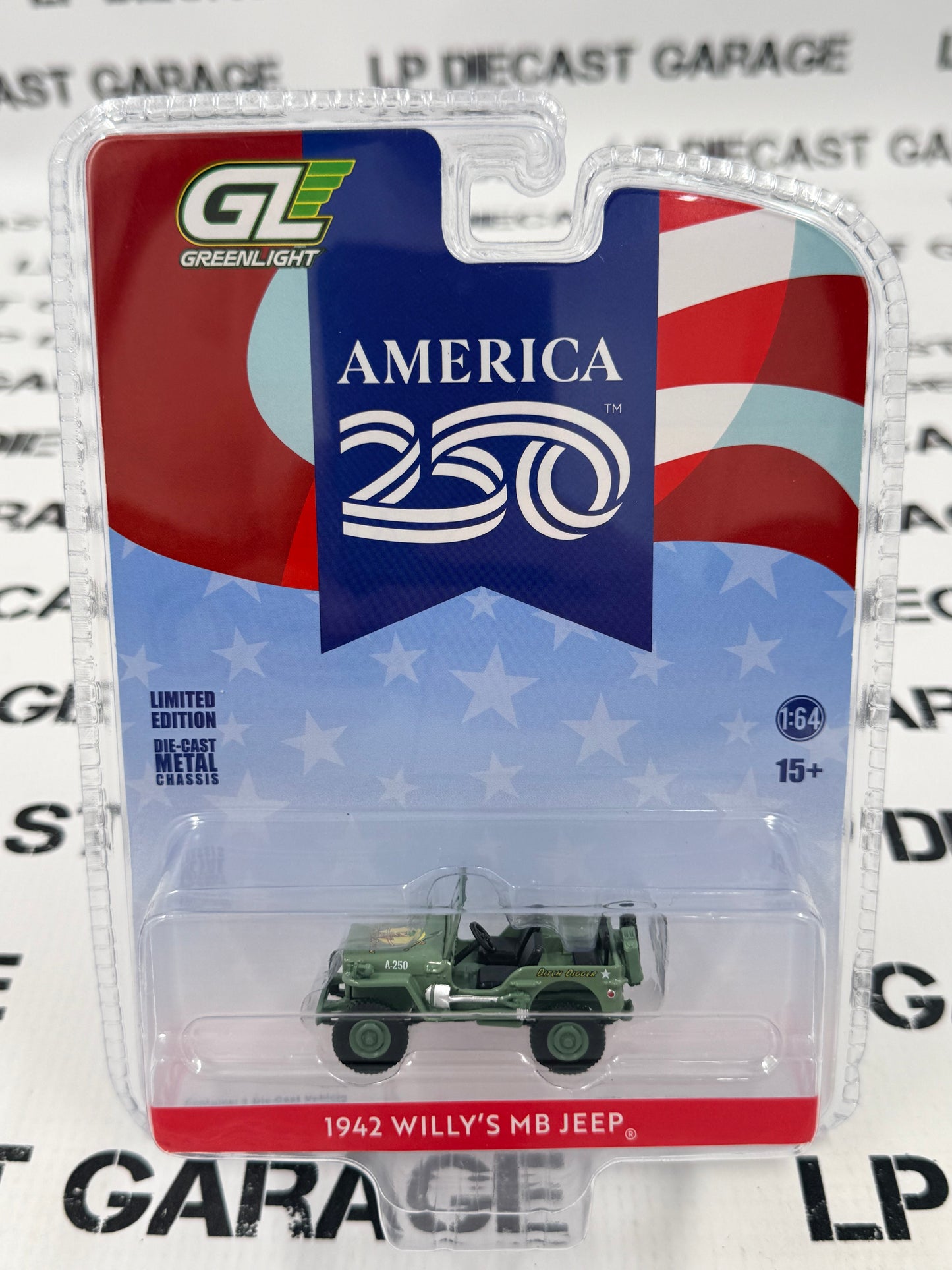 GREENLIGHT 1942 Willy's MB Jeep 1:64 Diecast America 250 Edition