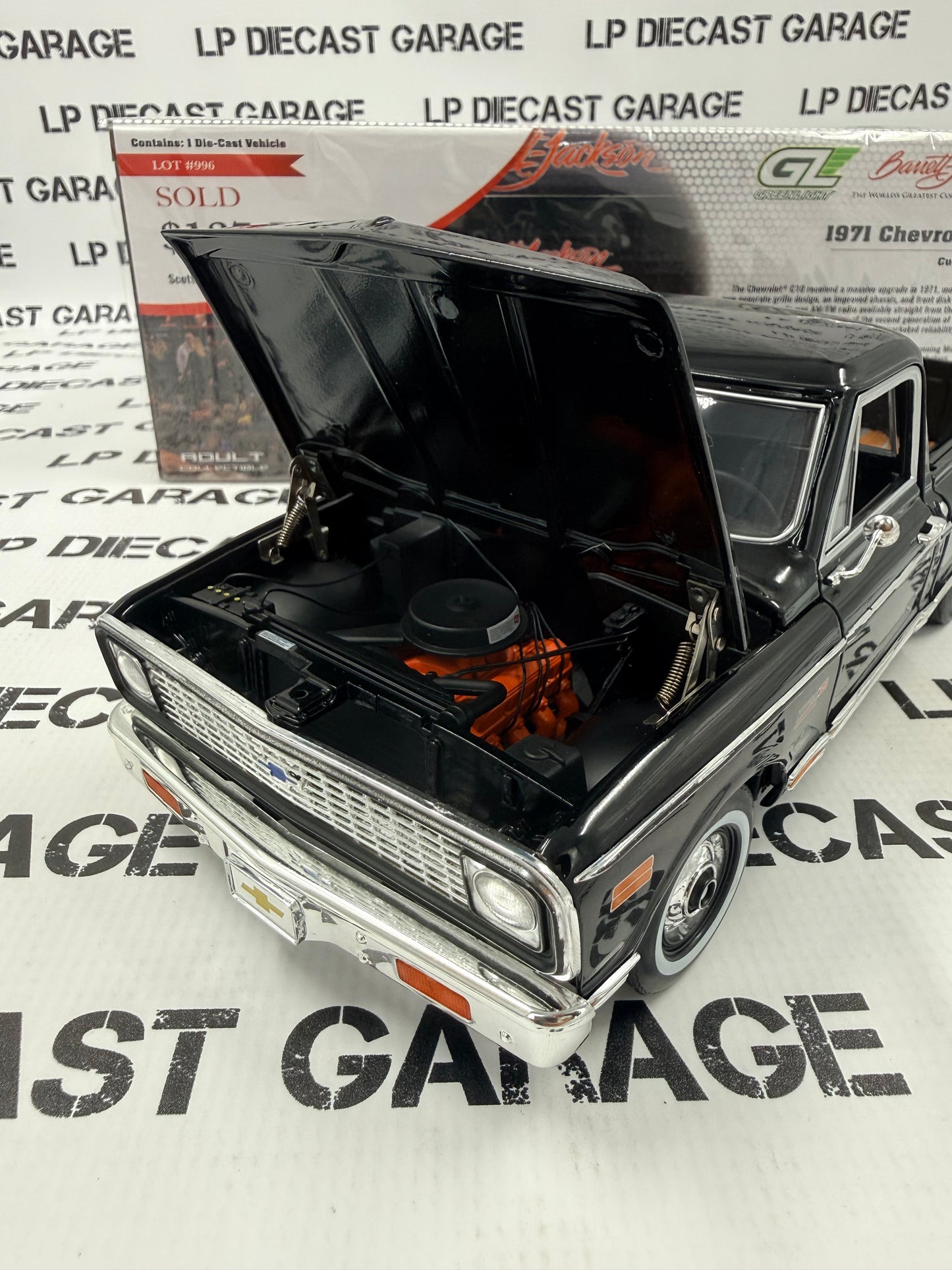 GREENLIGHT 1971 Chevrolet C-10 Truck Black 1:18 Diecast Barrett Jackson HWY61