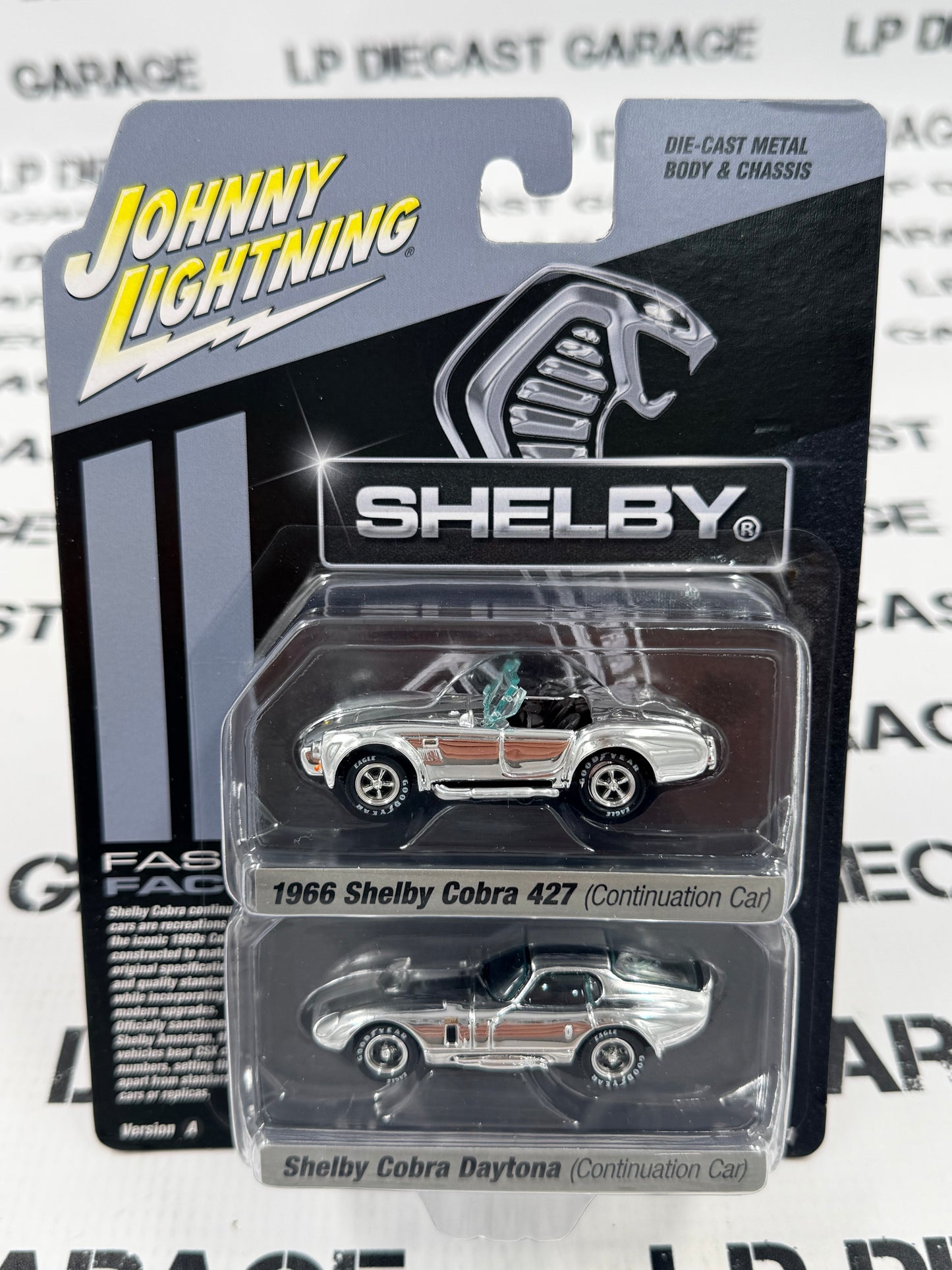 JOHNNY LIGHTNING 1966 Shelby Cobra 427 & Daytona Chrome 1:64 Diecast 2 Pack