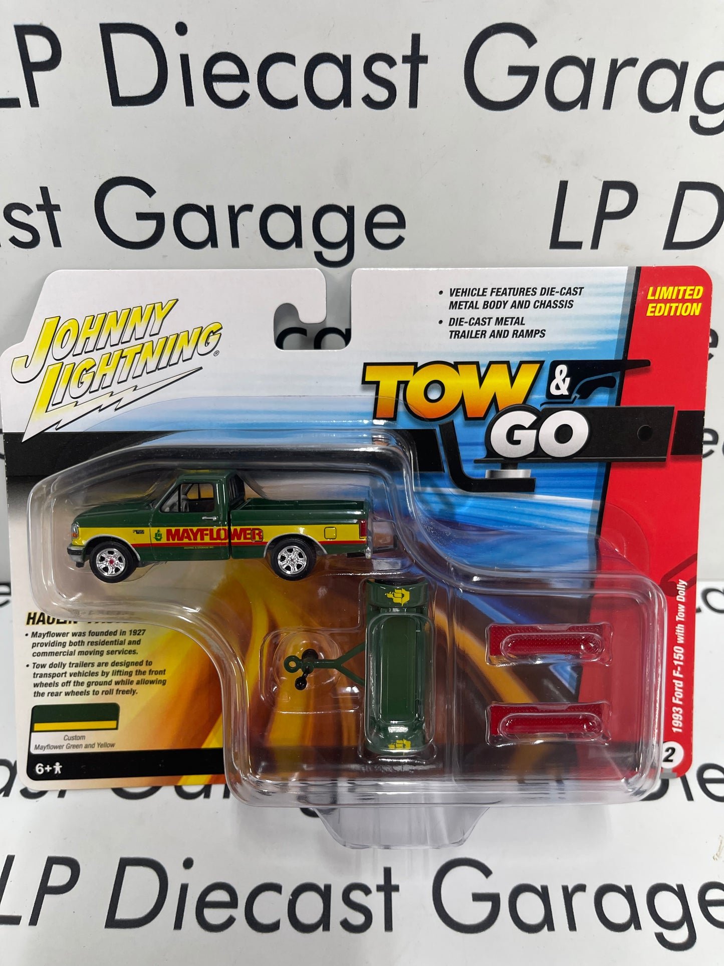 JOHNNY LIGHTNING 1993 Ford F-150 w/ Tow Dolly Mayflower 1:64 Diecast Tow & Go