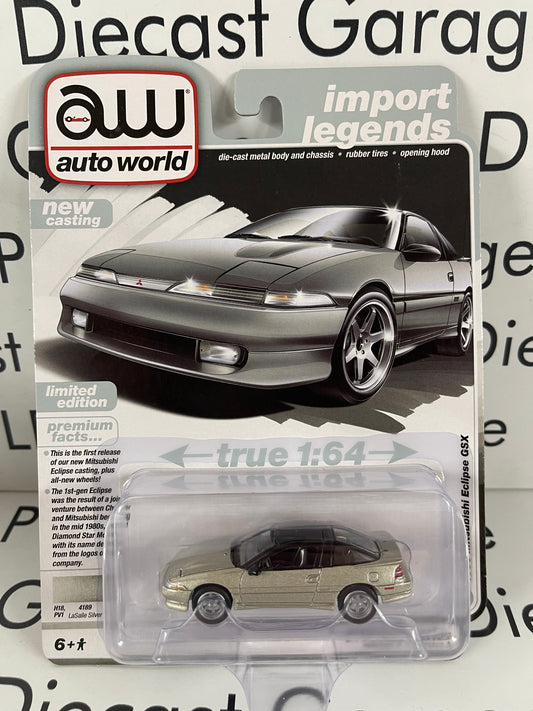AUTO WORLD 1990 Mitsubishi Eclipse GTX LaSalle Silver 1:64 Diecast