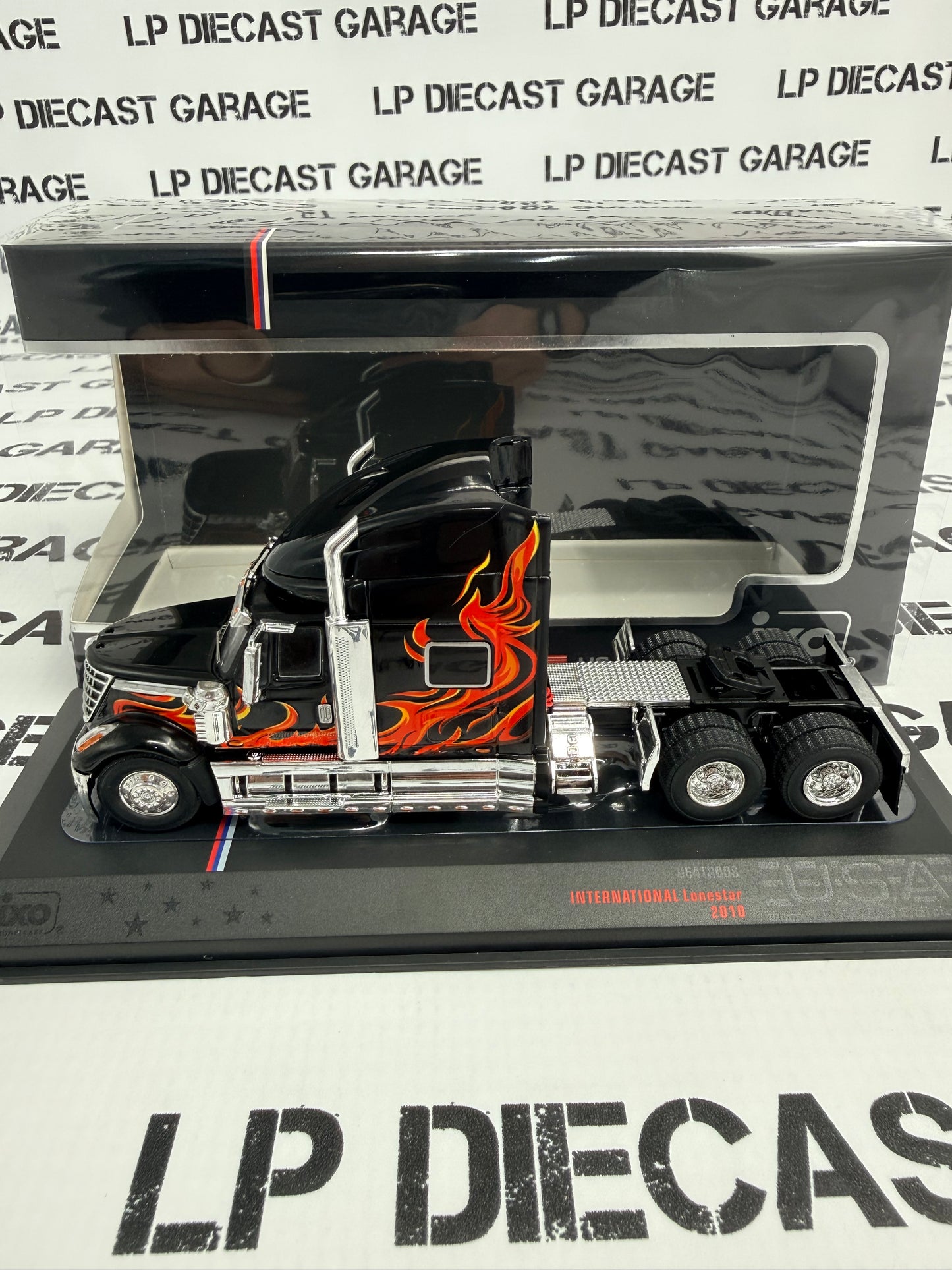 IXO Models 2010 International Lonestar Black w/ Flames Semi Truck 1:64 Diecast