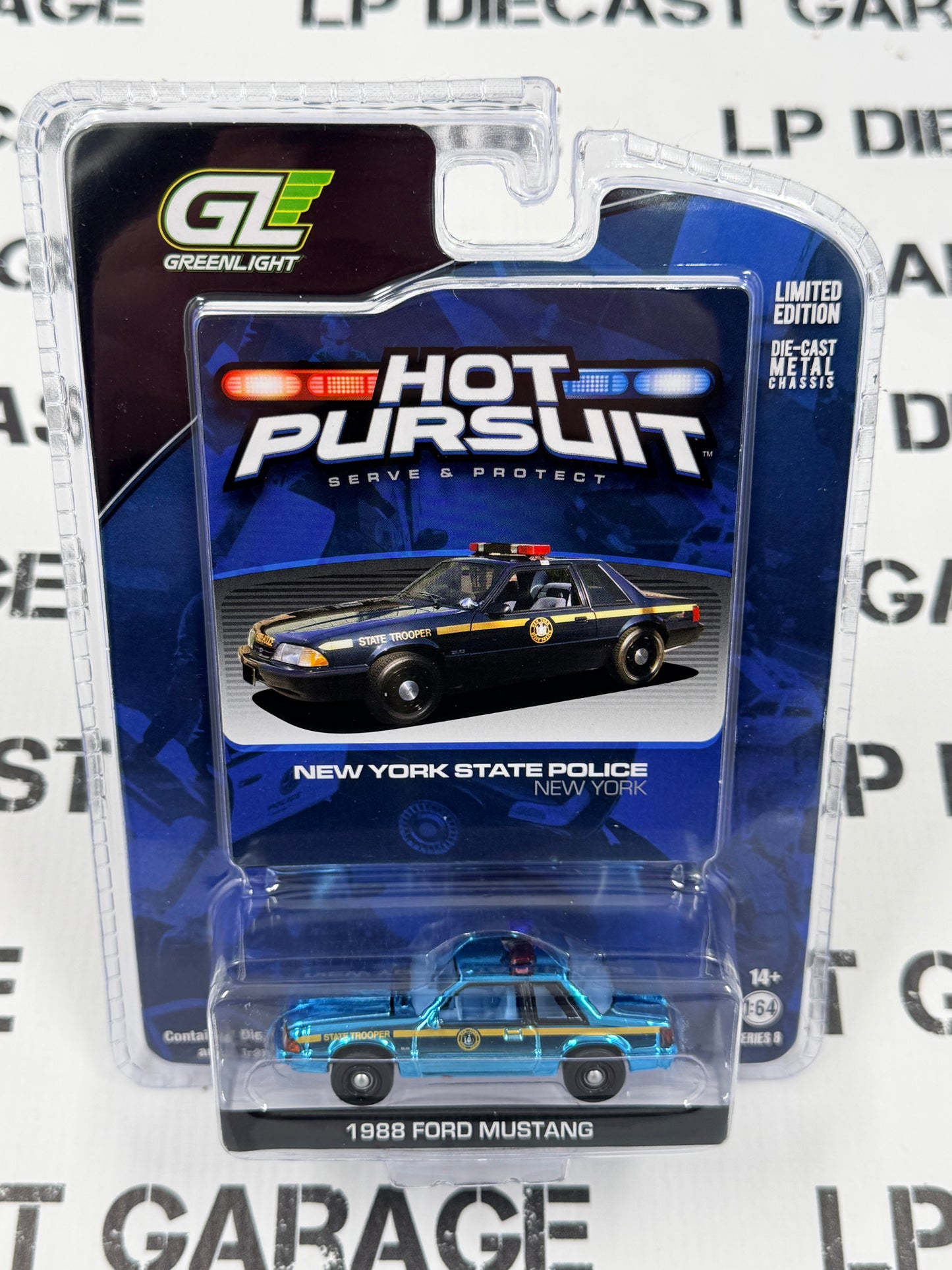 CHROME CHASE GREENLIGHT 1988 Ford Mustang New York State Police 1:64 Diecast