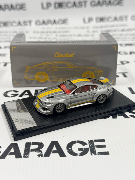 LIBERTY64 Ford Mustang Clinched Silver w/ Yellow Stripes 1:64 Diecast Ghost Player