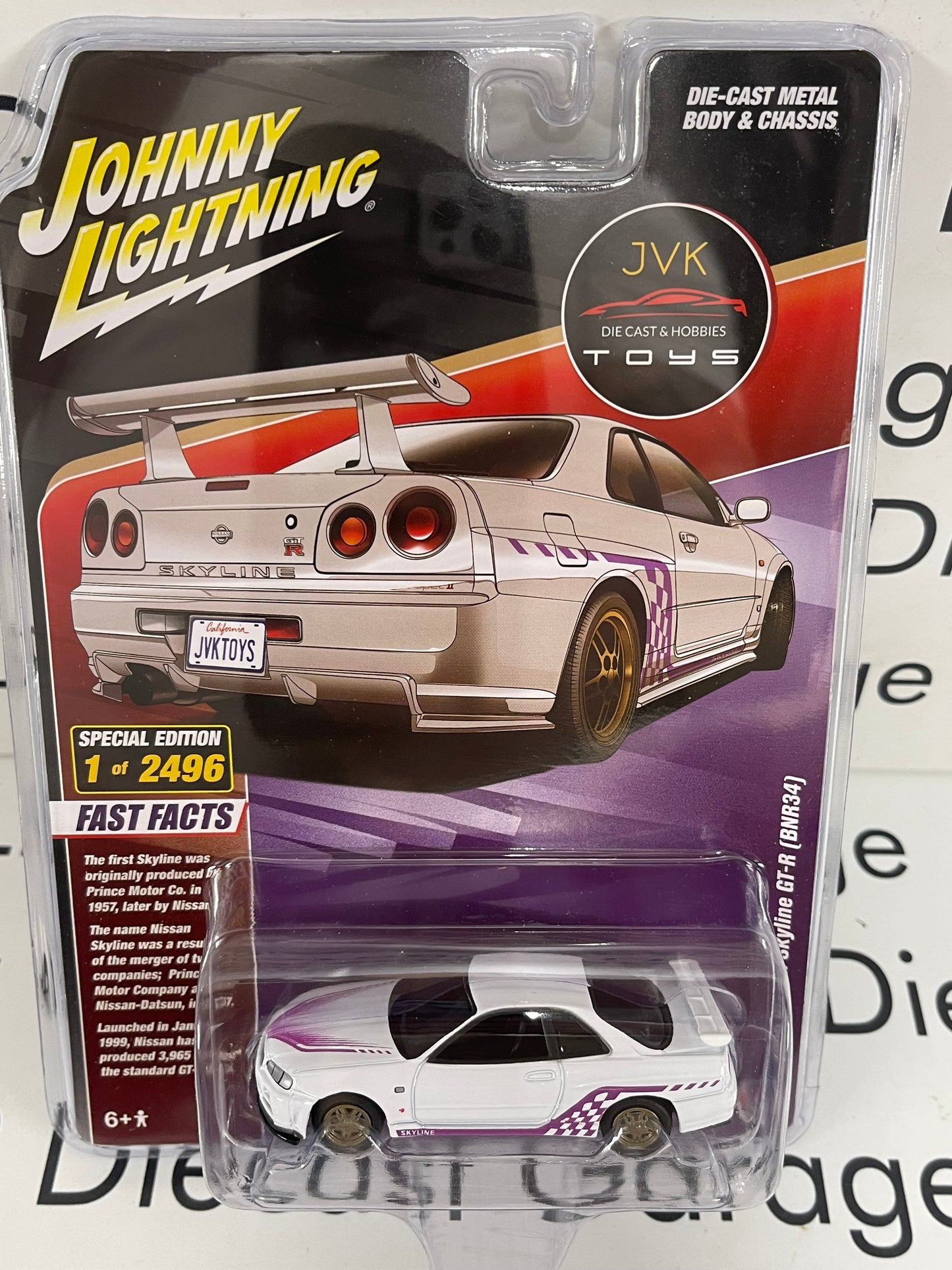 JOHNNY LIGHTNING 2000 Nissan Skyline GT-R (BNR34) White 1:64 Diecast JVK