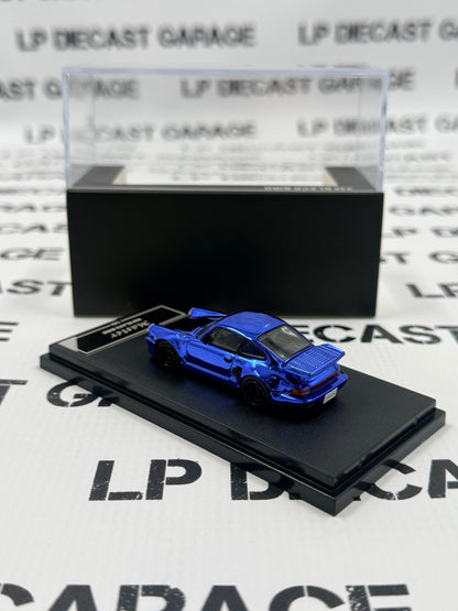 MASTER Porsche 911 Turbo Black Bird Blue Chrome Electroplated 1:64 Diecast
