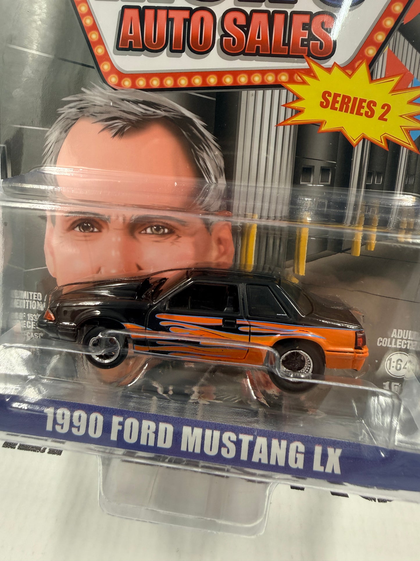 GREENLIGHT 1990 Ford Mustang LX Orange w/ Flames LP Exclusive 1:64 Diecast Ricks Auto Sales