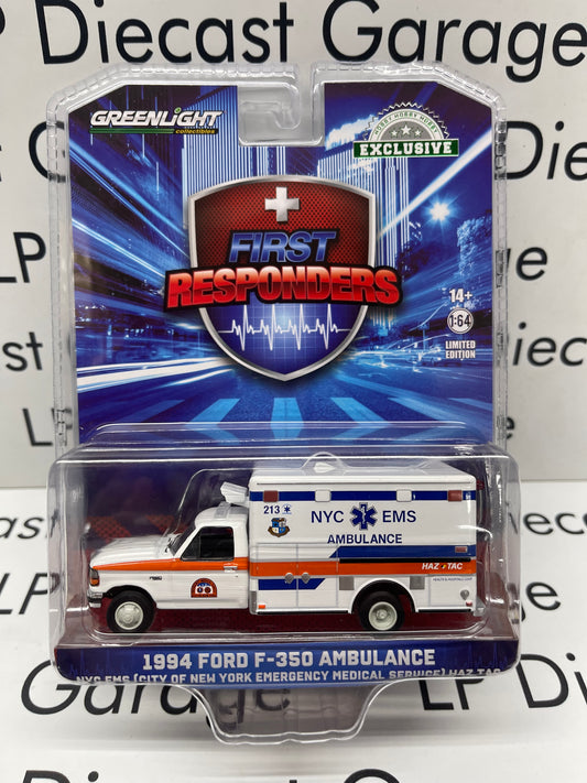 GREENLIGHT First Responders 1994 Ford F-350 Ambulance NYC EMS Medical Service HAZ TAC 1:64 Diecast