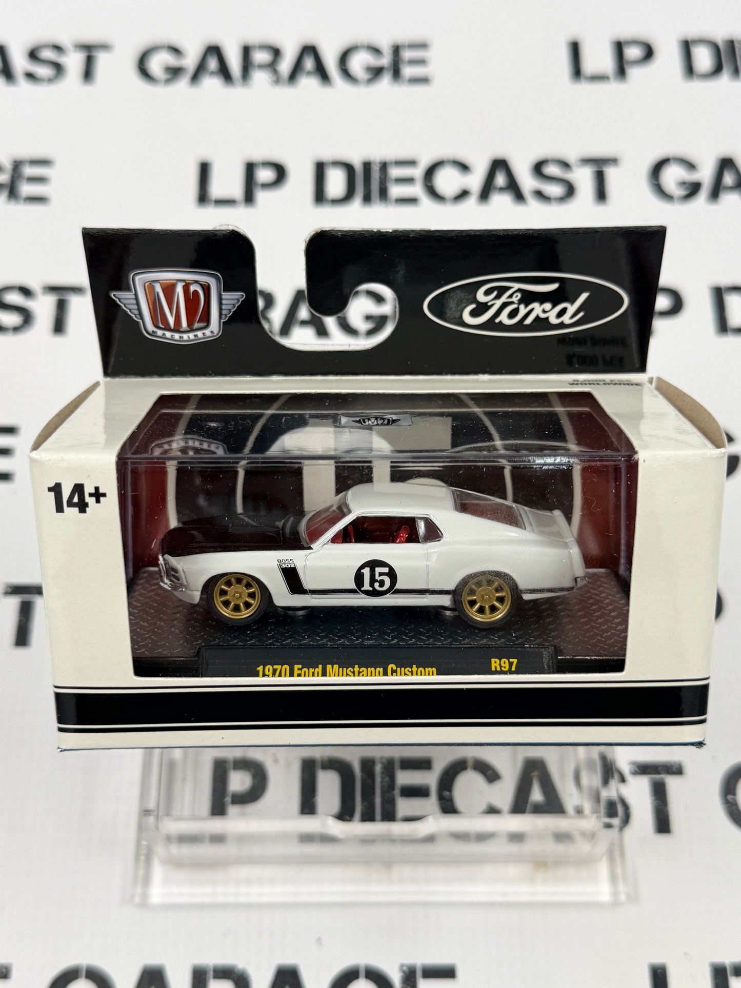 M2 1970 Ford Mustang Custom White w/ Gold Rims #15 1:64 Diecast
